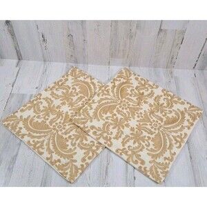 Two Pier 1 Embroidered Floral Throw Accent Pillow Covers Natural Tan Silver 16"